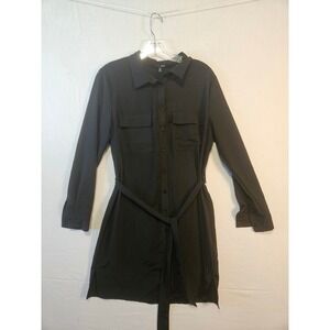 Fashion Nova Womens Black Long Sleeve Belted Button Front Shirt Dress ID4293 M